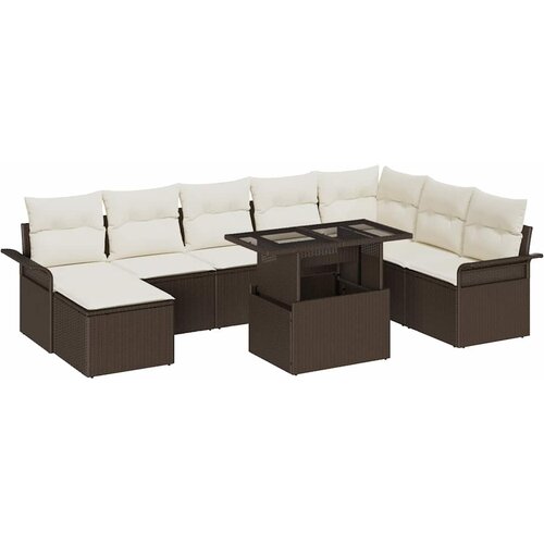  Sjedeća garnitura za vrt 9 kom. Smeđa i krem 297,5 x 187,5 x 85 cm Slike