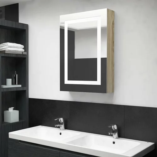 vidaXL LED kopalniška omarica z ogledalom hrast 50x13x70 cm, (20716458)