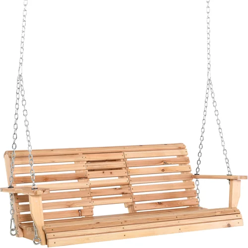 Outsunny 3-sedežna viseča lesena gugalnica za vrt ali teraso z zložljivo mizo in držalom za skodelico, (20752981)