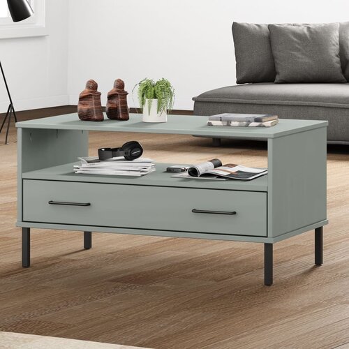 vidaXL Stolić za kavu s metalnim nogama sivi 85x50x45 cm drveni OSLO Cijene