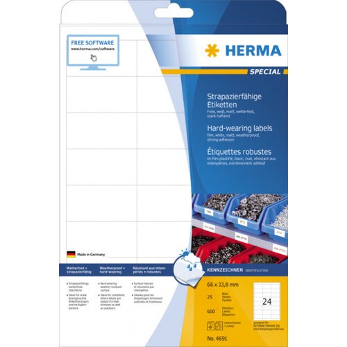 Herma Hardwearing Labels 66X33,8 25 Sheets DIN A4 600 pcs. 4691 Cijene