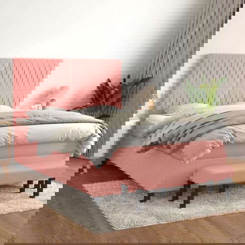  Box spring postelja z vzmetnico roza 140x200 cm žamet, (20895707) Slike