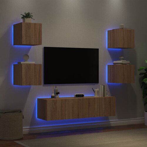  The Living Store Komplet TV omaric LED 6-delni sonoma hrast inženirski les - Stenska TV Enota, (21555477) Slike
