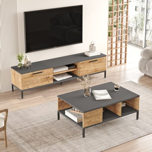 HANNAH HOME TV set Komoda i klub stolić bež-antracit boje Cijene