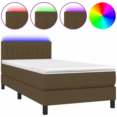 vidaXL Box spring postelja z vzmetnico LED temno rjava 80x200 cm blago, (20930380)
