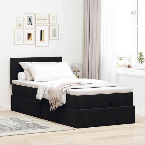 VidaXL Otomanski okvir kreveta s madraca crni 90x190cm bar&amp;scaron;unasti Slike