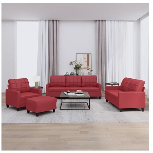 vidaXL 4-dijelni set sofa s jastucima crvena boja vina od umjetne kože Cijene