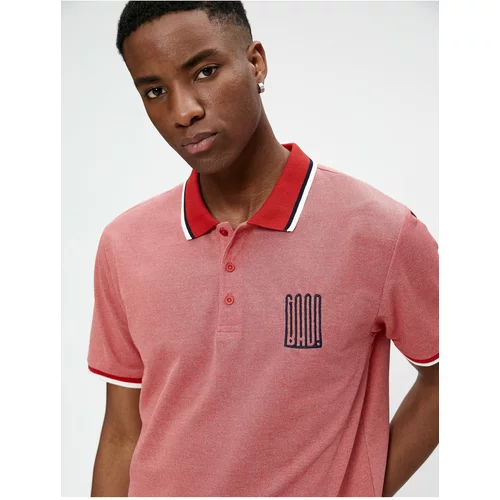 Koton Polo-Collar T-Shirt with Buttons and Embroidered Motto Slim Fit, Short Sleeves.