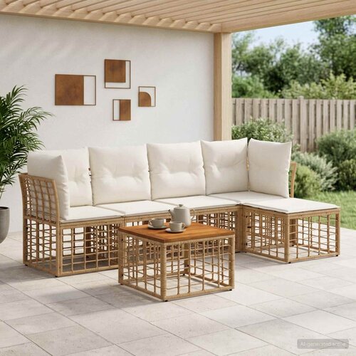  Set vanjskih sofa 6 kom. Prirodna i krema bijela Poliester Cene
