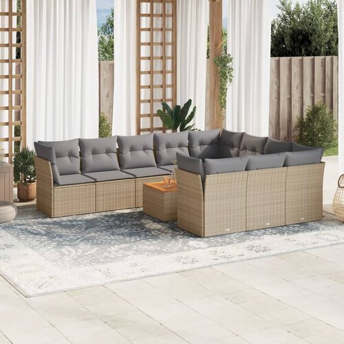 VidaXL 11-dijelni set vrtnih sofa od poliratana s jastucima bež Slike