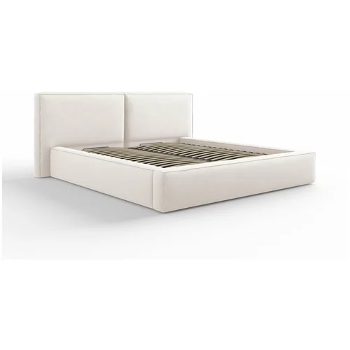 Cosmopolitan Design Bež oblazinjena zakonska postelja s prostorom za shranjevanje in letvenim dnom 180x200 cm Arendal –