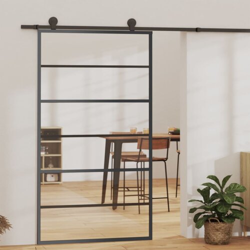 Furnova Drsna vrata ESG steklo in aluminij 102x205 cm črna, (21945181) Cene