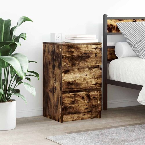 Furnova Nočne omarice s 3 predali 2 kosa dimljeni hrast 39x35x65 cm, (21926222) Slike