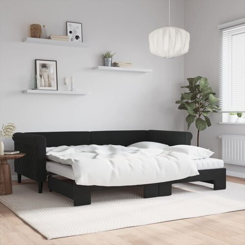 vidaXL Izvlečna dnevna postelja z vzmetnicami črna 90x200 cm žamet Cene