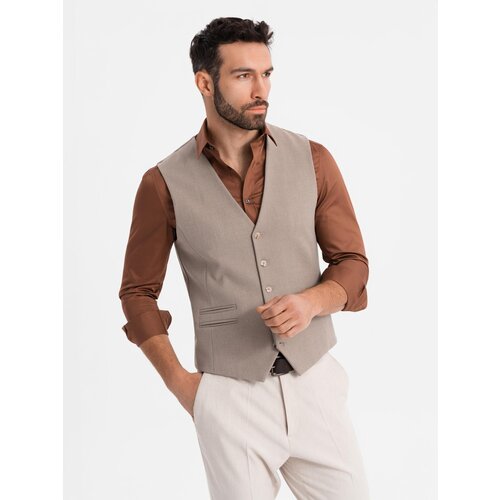 Ombre Men&amp;#039;s suit vest with classic detailing and lining - beige Slike
