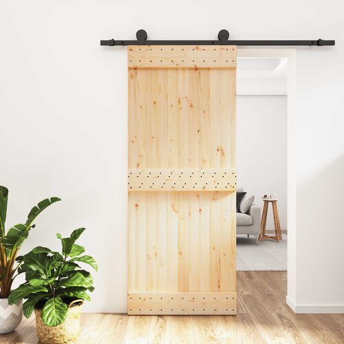  Klizna vrata Prirodna i crna 85 x 210 cm Čvrsta borovina Smeđa 183 x 5.5 x 210 cm Slike