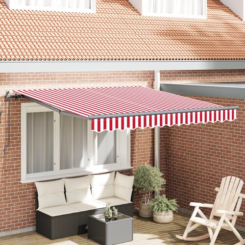 VidaXL Ročna retractibilna tenda rdeče in bele črte 350x250 cm Slike