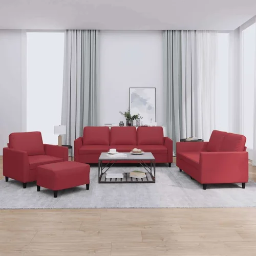  4-dijelni set sofa s jastucima crvena boja vina od umjetne kože