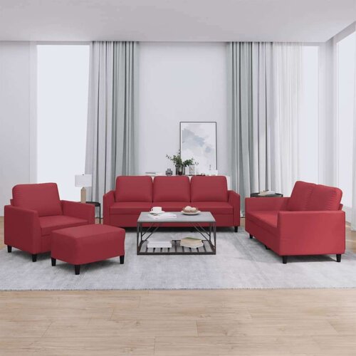  4-dijelni set sofa s jastucima crvena boja vina od umjetne kože Slike