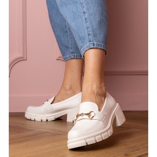 Gemre White low block heel shoes with gold decoration Marela Cene