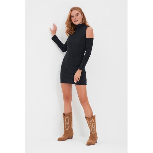Trendyol Navy Blue Standing Collar Shoulder Detailed Fake Knitwear Knitted Dress Slike