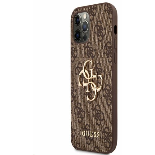 Guess PU 4G Metal Logo Zadn&amp;iacute; Kryt pro iPhone 12/12 Pro Brown Ovitek za telefon Vijolična Slike