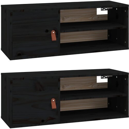 Maison Chic Stenska omarica - Zidna omarica 2 kosa črna 80x30x30 cm trdna borovina iu785, (22063549) Cene