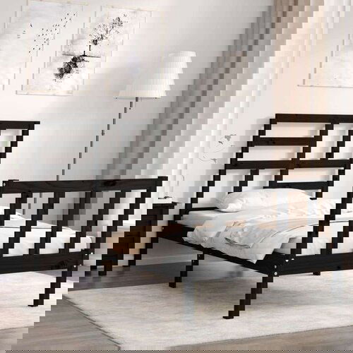  Posteljni okvir z vzglavjem črn 100x200 cm trden les, (20738218) Cene