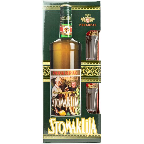 Prokupac Rakija Stomaklija 40% 1l+2 ča&amp;scaron;e Slike