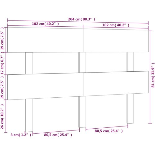  Uzglavlje za krevet 204 x 3 x 81 cm od masivne borovine Slike