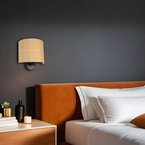 Opviq Hasır rattan abajurlu oval aplik beigeblack wall lamp Cene