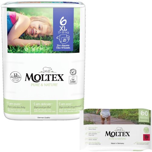 Moltex Pelene Pure&Nature 6, 13-18 kg, 21/1+ Vlažne maramice, 60 komada Cene