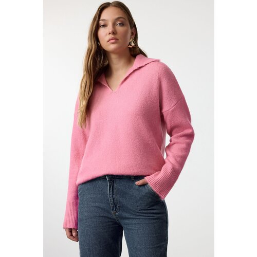Trendyol Pink Wool Wide Pattern Polo Neck Basic Knitwear Sweater Cijene
