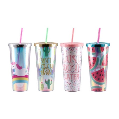  Style Trend, čaša sa cevčicom, plastična, metalik, 710ml, miks ( 705503 ) Cene