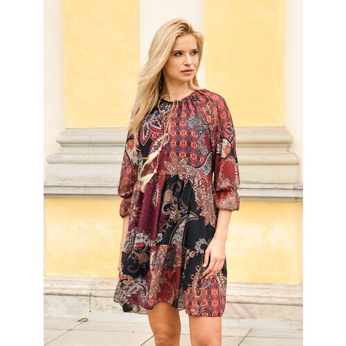 Resti Patterned burgundy short dress - Clothing Cene
