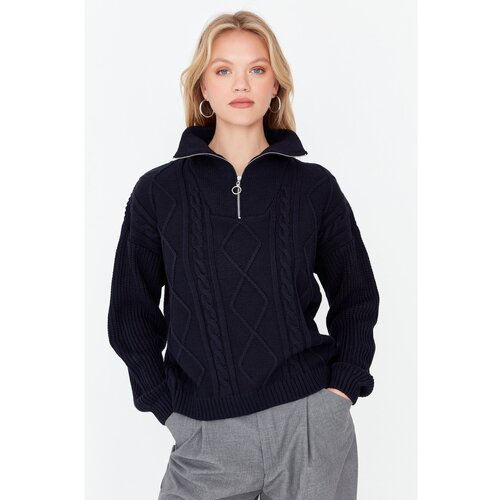 Trendyol Navy Blue Straight Collar Knitwear Sweater Slike