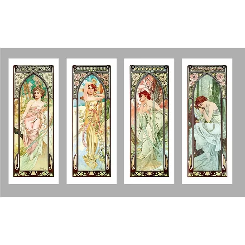 Fedkolor set s 4 reprodukcije slika Alfons Mucha - Times of Day, 40 x 100 cm