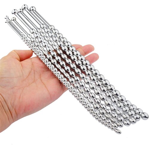 SuperLove Urethral Sounding Curved &amp;amp; Beaded Premium Stainless Steel Dilator Set Slike