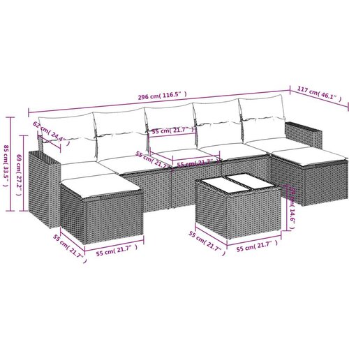 VidaXL 8-dijelni set vrtnih sofa od poliratana s jastucima bež Slike
