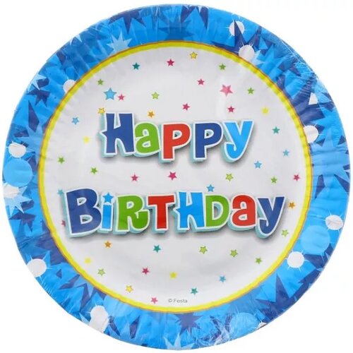  Set 6 kartonastih krožnikov z napisom Happy Birthday - modra Cene