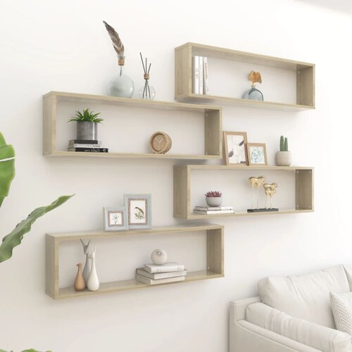 vidaXL Stenske police kockaste 4 kosi sonoma hrast 100x15x30 cm Cene