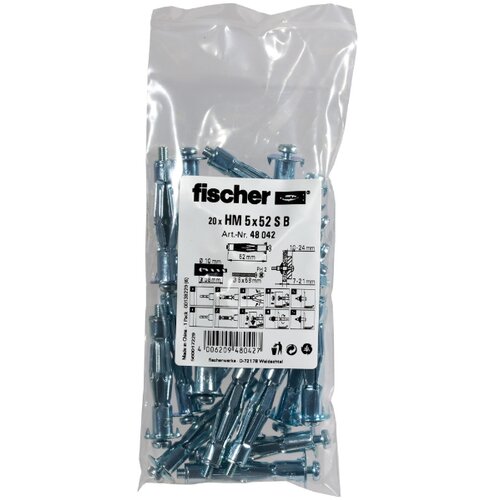 Fischer 5x52 S B tipl za šuplje zidove 60 mm 48042 20 St. Cijene