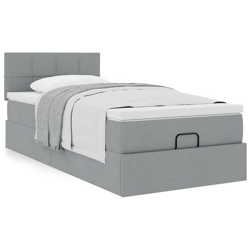 vidaXL Otomanski posteljni okvir z vzmetnico siv 90x190 cm blago Cene