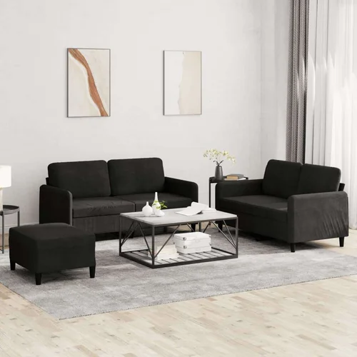  3-dijelni set sofa crni baršunasti