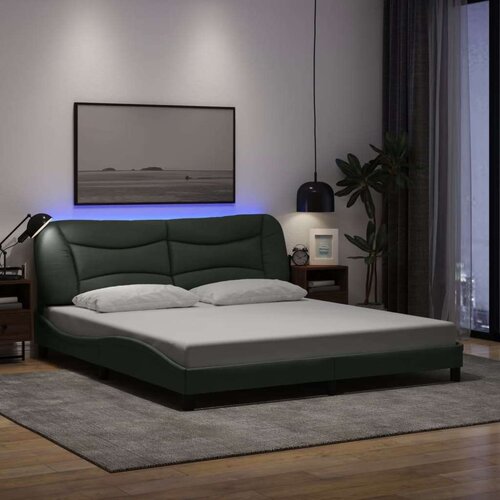  Okvir kreveta s LED svjetlima tamnosivi 180 x 200 cm od tkanine Slike