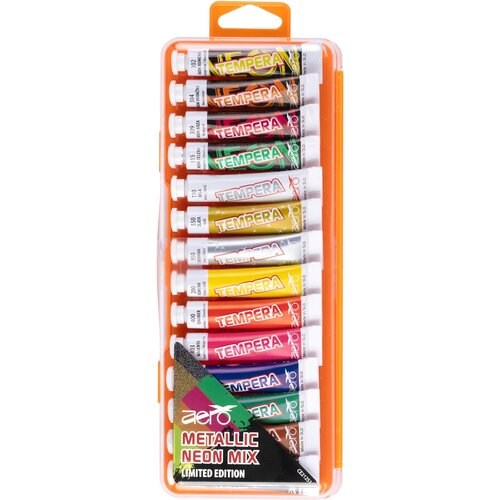  Tempera barve Aero 7,5ml tubice 14 kosov v plastični &amp;scaron;katli METALIK NEON MIX Slike