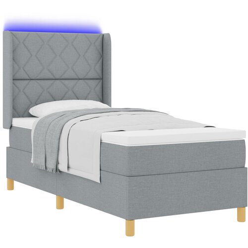 vidaXL Box Spring postelja z vzmetnico in LED lučjo siva 90x190 cm tkanina Cene