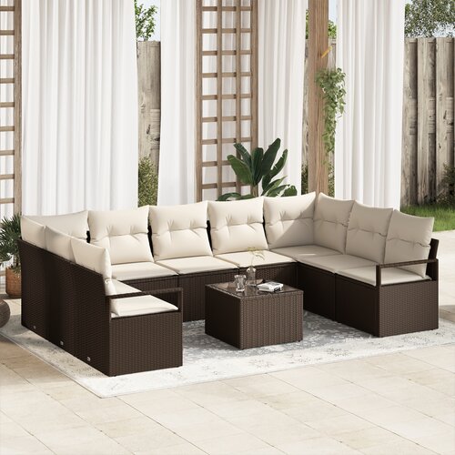 vidaXL 9-delna vrtna garnitura s blazinami Siva Poly Rattan Cene