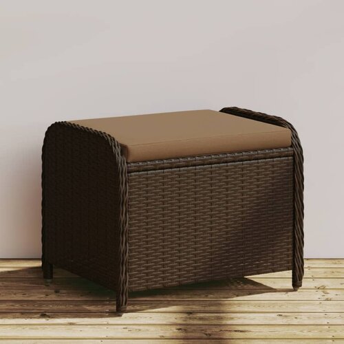  The Living Store Vrtni stolček z blazino rjav 58x46x46 cm poli ratan - Vrtni Stolček, (21479762) Cene