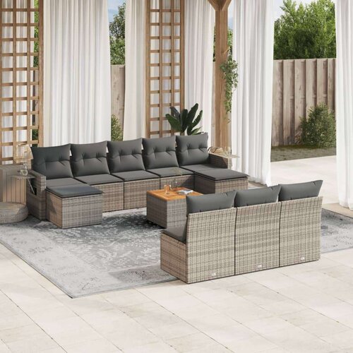 vidaXL 11-dijelni set vrtnih sofa od poliratana s jastucima sivi Cijene